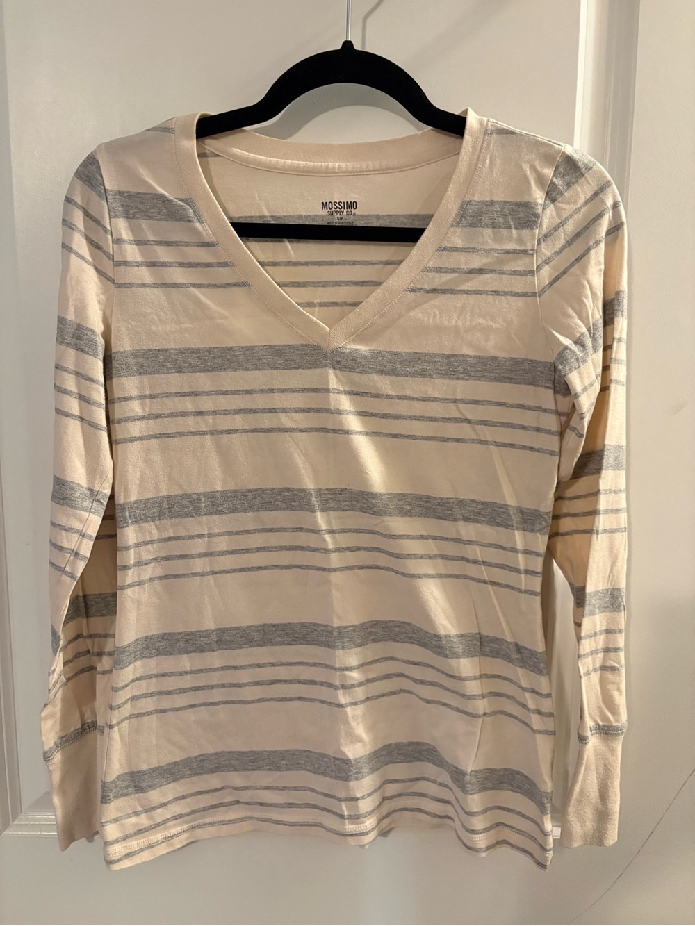 Mossimo Supply Co. Striped V-Neck Tee - Cream & Gray